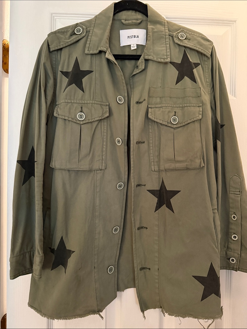 pistola Olive Utility Jacket with Black Star Print